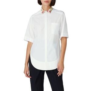 $870 RTR Haider Ackermann White Short Sleeve Shirt Metallic Collar 34 US 2-4